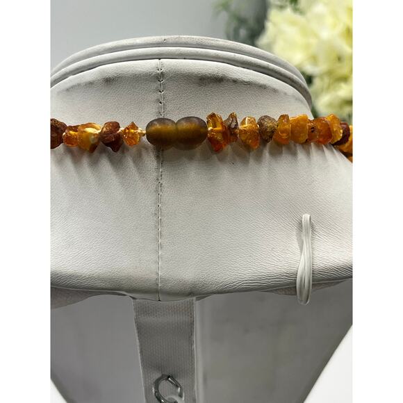 Genuine Baltic Amber Chip Bead Natural Honey Brown Gemstone Screw Clasp Necklace - Picture 5 of 12